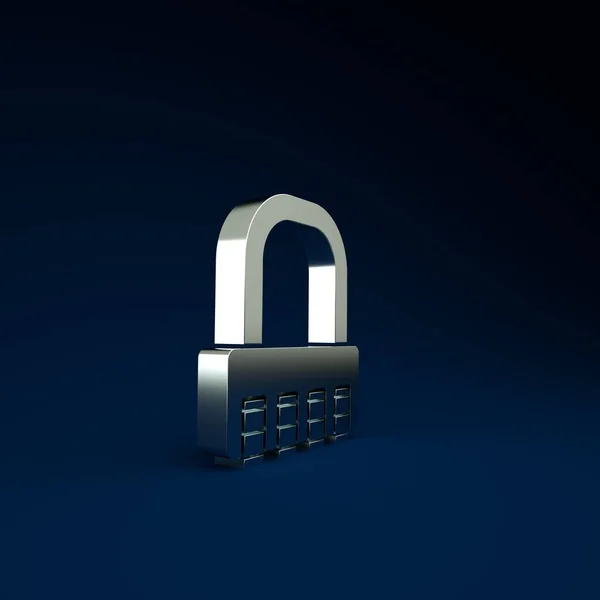 Silver Safe combination lock icon isolated on blue background. Combination padlock. Security, safety, protection, password, privacy. Minimalism concept. 3d illustration 3D render.
