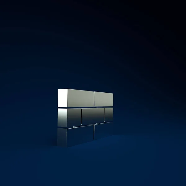 Ícone Tijolos Prata Isolado Fundo Azul Conceito Minimalismo Ilustração Render — Fotografia de Stock