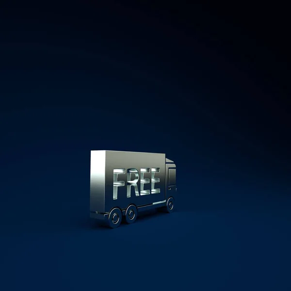 银色免费送货服务图标隔离在蓝色背景 免费送货 24小时速递最低纲领的概念 3D渲染3D插图 — 图库照片