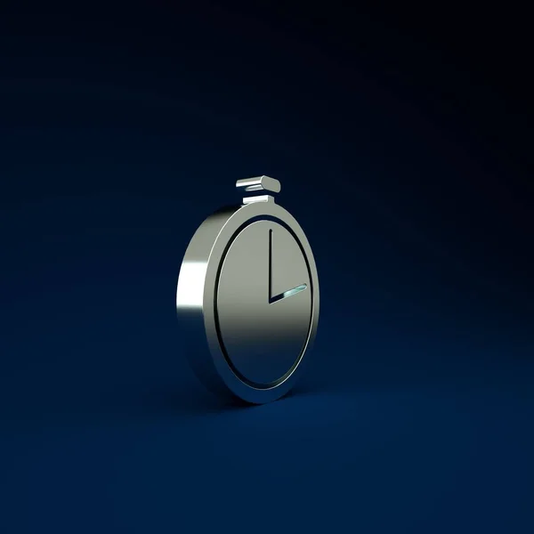 Ícone Silver Stopwatch Isolado Fundo Azul Sinal Temporizador Conceito Minimalismo — Fotografia de Stock