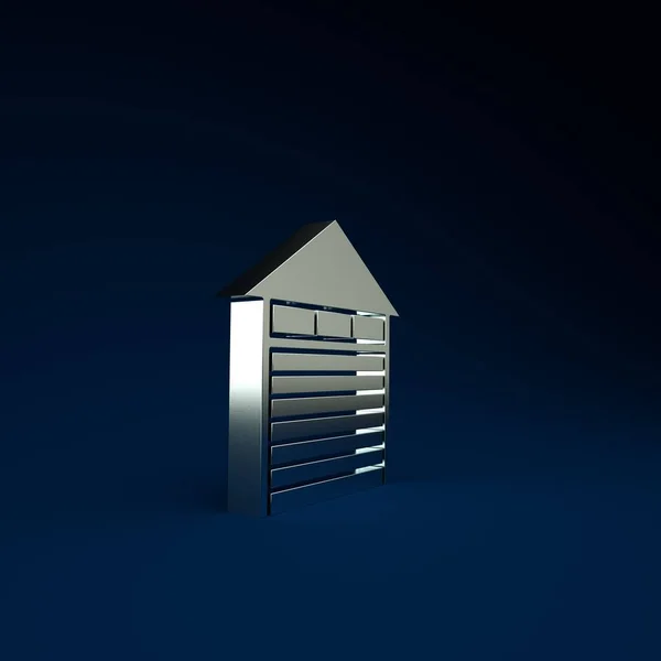 Icono Almacén Cerrado Plateado Aislado Sobre Fondo Azul Concepto Minimalista —  Fotos de Stock