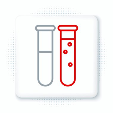 Çizgi Test tüpü ve kimyasal test ikonu beyaz arka planda izole edildi. Laboratuvar cam levhası. Renkli taslak konsepti. Vektör.