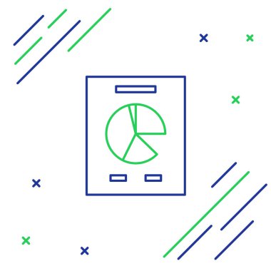 Grafik çizelgesi simgesine sahip çizgi belgesi beyaz arkaplanda izole edildi. Metin dosya simgesini rapor et. Muhasebe tabelası. Denetim, analiz, planlama. Renkli taslak konsepti. Vektör.