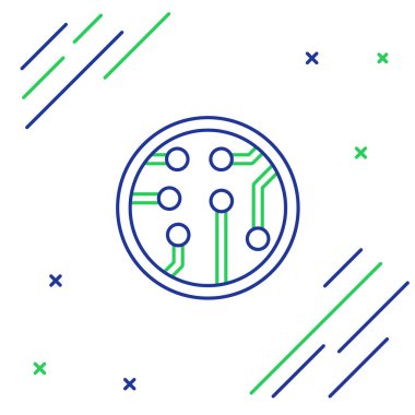 Çizgi İşlemci simgesi beyaz arkaplanda izole edildi. İşlemci, merkezi işlem birimi, mikroçip, mikro devre, bilgisayar işlemcisi, çip. Renkli taslak konsepti. Vektör.