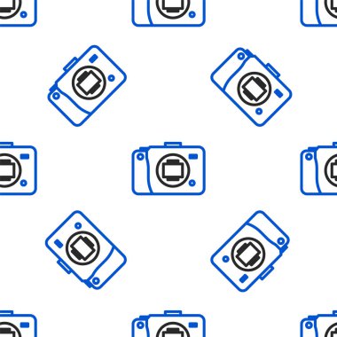 Çizgisiz kamera simgesi beyaz arkaplanda izole edilmiş kusursuz desen. Fotoğraf makinesi simgesi. Renkli taslak konsepti. Vektör.