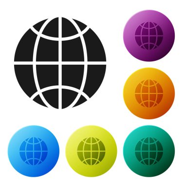 Siyah Küresel teknoloji ya da sosyal ağ simgesi beyaz arkaplanda izole edildi. Simgeleri renk daire düğmelerine ayarla. Vektör İllüstrasyonu.