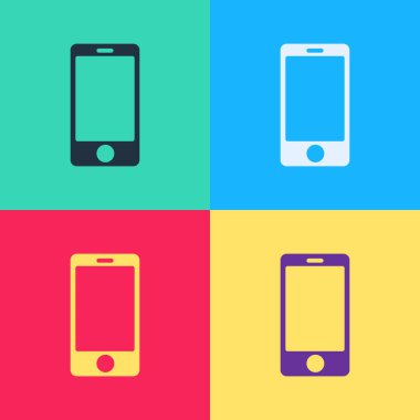 Pop Art Smartphone, renkli arka planda izole edilmiş cep telefonu simgesi. Vektör İllüstrasyonu.