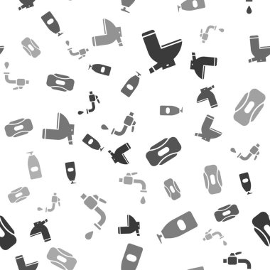 Klozet kapağı, bir şişe sıvı antibakteriyel sabun, hijyenik peçete ve su musluğu. Vektör.