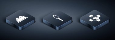 Isometric Pet yemek kasesi, veteriner kliniği sembolü ve evcil hayvan ikonu hazırla. Vektör.