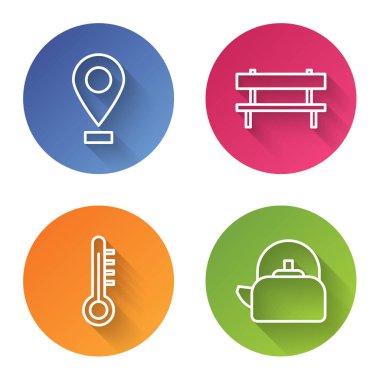 Hat konumunu, Bench 'i, Meteoroloji termometresini ve su ısıtıcısını ayarlayın. Renkli daire düğmesi. Vektör.