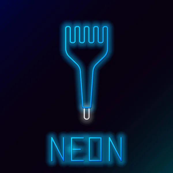 Glödande Neon Linje Hårborste Ikon Isolerad Svart Bakgrund Kamma Frisyren — Stock vektor