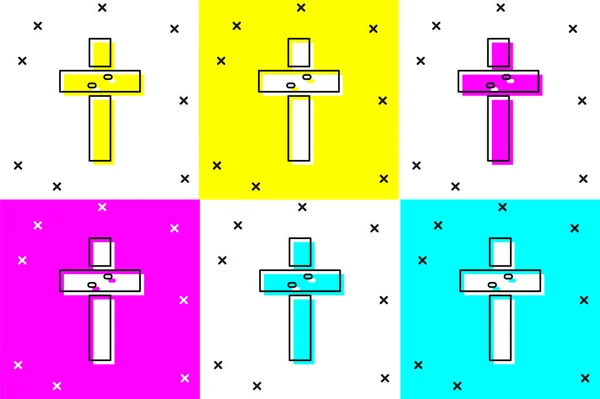 Установить Икону Христианского Креста Цветном Фоне Церковный Крест Вектор — стоковый вектор