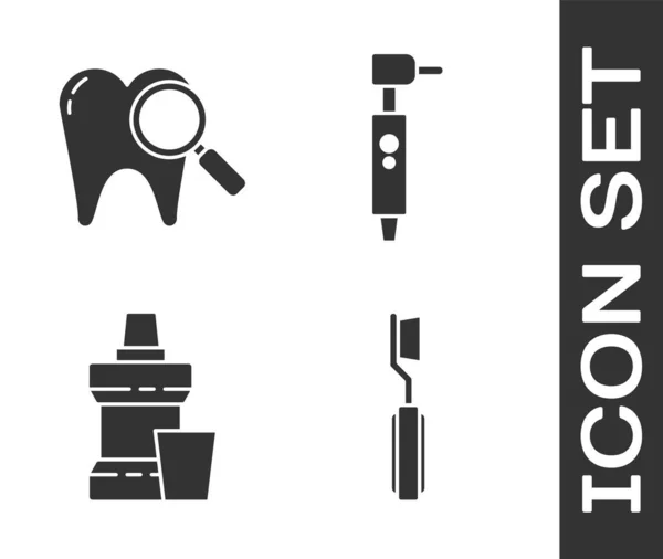 Set Tandenborstel Tandheelkundige Zoekopdracht Mondspoeling Plastic Fles Tandboor Pictogram Vector — Stockvector