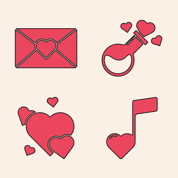 Set Music Note Ton Avec Cœur Enveloppe Avec Coeur Saint — Image vectorielle