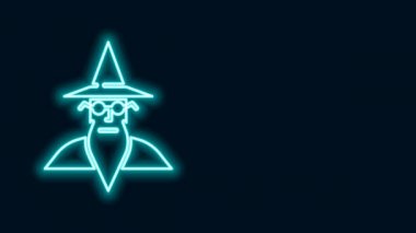 Parlayan neon hattı büyücü ikonu siyah arkaplanda izole edildi. 4K Video hareketli grafik canlandırması