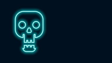 Parlayan neon hattı Skull simgesi siyah arkaplanda izole edildi. Mutlu Cadılar Bayramı Partisi. 4K Video hareketli grafik canlandırması