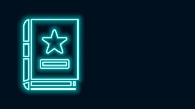 Simya tarifleri, mistik büyüler ve kara arka planda izole edilmiş büyü simgeleriyle parlayan neon hattı Kadim büyü kitabı. 4K Video hareketli grafik canlandırması