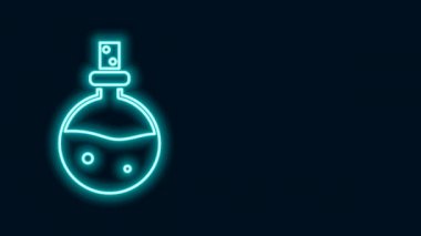 Siyah arka planda izole edilmiş aşk ikonu ikonu içeren parlak neon hattı şişesi. Sevgililer Günü sembolü. 4K Video hareketli grafik canlandırması