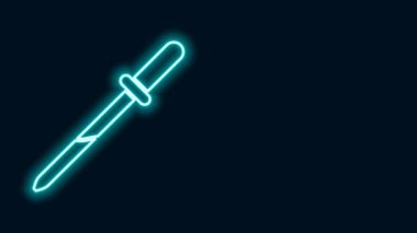 Parlayan neon hattı Pipette simgesi siyah arkaplanda izole edildi. Tıbbi elementler, kimya laboratuarı ekipmanları. Tıp sembolü. 4K Video hareketli grafik canlandırması
