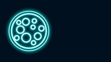 Parlayan neon hattı Virüs simgesi siyah arkaplanda izole edildi. Corona virüsü 2019-nCoV. Bakteri ve mikroplar, hücre kanseri, mikrop, mantar. 4K Video hareketli grafik canlandırması