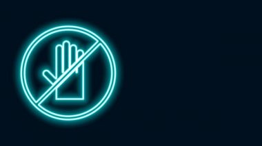 Parlayan neon hattı Siyah arkaplanda el sıkışma simgesi yok. Virüs önleme konsepti için el sıkışma yok. El sıkışırken bakteri. 4K Video hareketli grafik canlandırması
