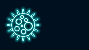 Parlayan neon hattı Virüs simgesi siyah arkaplanda izole edildi. Corona virüsü 2019-nCoV. Bakteri ve mikroplar, hücre kanseri, mikrop, mantar. 4K Video hareketli grafik canlandırması