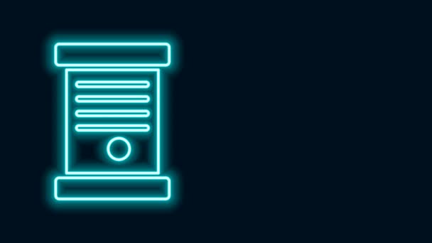 Zářící neonová čára Nařízení, papír, pergamen, ikona svitku izolované na černém pozadí. Grafická animace pohybu videa 4K — Stock video