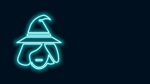 Ligne lumineuse néon icône sorcière isolé sur fond noir. Bonne fête d'Halloween. Animation graphique de mouvement vidéo 4K — Video
