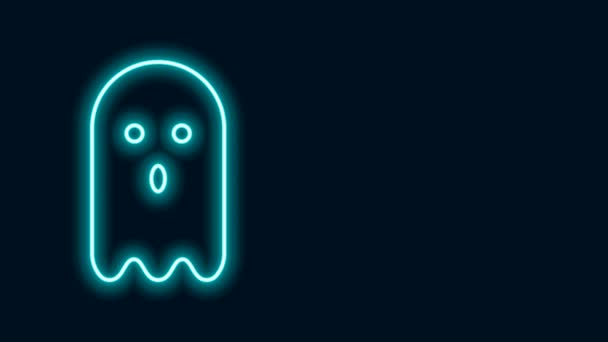 Zářící neonová čára Ikona Ghost izolovaná na černém pozadí. Grafická animace pohybu videa 4K — Stock video