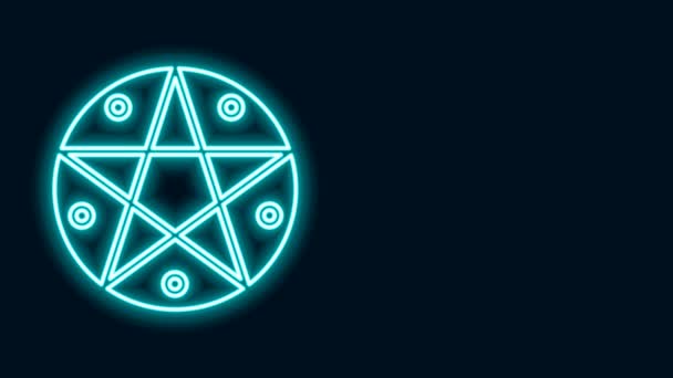 Világító neon vonal Pentagram egy kör ikon elszigetelt fekete háttér. Varázslatos okkult csillag szimbólum. 4K Videó mozgás grafikus animáció — Stock videók