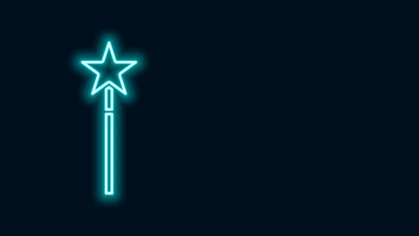 Linha de néon brilhante Ícone de varinha mágica isolado no fundo preto. Acessório mágico em forma de estrela. Poder mágico. Animação gráfica em movimento de vídeo 4K — Vídeo de Stock