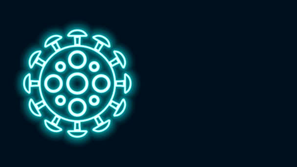 Ragyogó neon vonal Vírus ikon elszigetelt fekete alapon. Corona vírus 2019-nCoV. Baktériumok és baktériumok, sejtrák, mikrobák, gombák. 4K Videó mozgás grafikus animáció — Stock videók