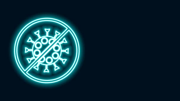 Leuchtende Leuchtschrift Stop Virus Symbol isoliert auf schwarzem Hintergrund. Coronavirus 2019-nCoV. Bakterien und Keime, Zellkrebs, Mikroben, Pilze. 4K Video Motion Grafik Animation — Stockvideo
