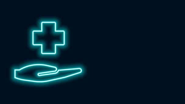 发光的霓虹灯线交叉医院医疗图标隔离在黑色背景。急救。诊断学符号。药品和制药标志。4K视频运动图形动画 — 图库视频影像