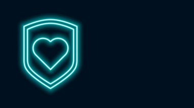 Siyah arkaplanda izole edilmiş, parlayan neon çizgisi kalp. Aşk sembolü. Güvenlik, güvenlik, koruma, konsept koruma. Sevgililer Günü. 4K Video hareketli grafik canlandırması
