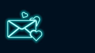 Parlayan neon hattı Zarfın içinde siyah arka planda Valentine 'ın kalp ikonu var. Mesaj aşkım. Aşk ve romantizm mektubu. 4K Video hareketli grafik canlandırması