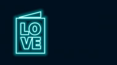 Parlayan neon hattı Sevgililer Günü parti broşürü simgesi siyah arka planda izole edildi. Kutlama için davetiye ya da tebrik kartı şablonu. 4K Video hareketli grafik canlandırması