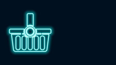 Parlayan neon hattı alışveriş sepeti simgesi siyah arkaplanda izole edildi. İnternetten satın alma konsepti. Servis tabelası. Alışveriş arabası sembolü. 4K Video hareketli grafik canlandırması