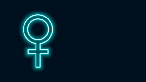 Świecąca neonowa linia Ikona kobiecego symbolu płci odizolowana na czarnym tle. Symbol Wenus. Symbol żeńskiego organizmu lub kobiety. 4K Animacja graficzna ruchu wideo — Wideo stockowe