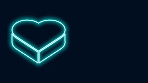 Gloeiende neon lijn Snoep in hartvormige doos en boeg pictogram geïsoleerd op zwarte achtergrond. Valentijnsdag. 4K Video motion grafische animatie — Stockvideo