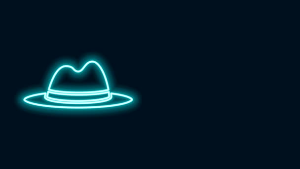 Glowing neon line Man hat with ribbon icon isolated on black background. 4K Video motion graphic animation — Stock Video