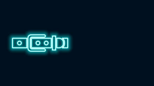 Žhnoucí neonová linie Kožený opasek s ikonou zapnuté ocelové přezky izolované na černém pozadí. Grafická animace pohybu videa 4K — Stock video