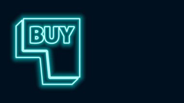 Parlayan neon hattı satın alma simgesi siyah arkaplanda izole edildi. 4K Video hareketli grafik canlandırması