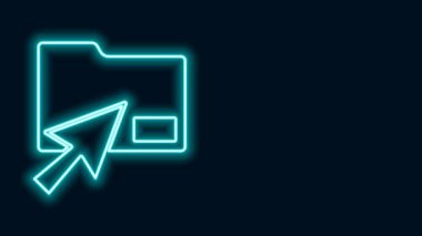 Parlayan neon hattı İmleci tıklamalı belge dizini simgesi siyah arkaplanda izole edildi. Muhasebe klasörü sembolü. Muhasebe yönetimi. 4K Video hareketli grafik canlandırması