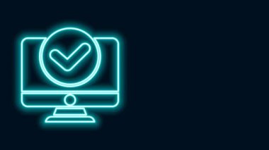 Parlayan neon hattı Bilgisayar monitörü simgesi siyah arkaplanda izole edildi. Elektronik cihaz. Ön manzara. 4K Video hareketli grafik canlandırması