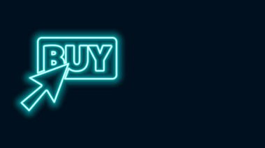 Parlayan neon hattı satın alma simgesi siyah arkaplanda izole edildi. 4K Video hareketli grafik canlandırması
