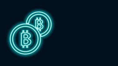 Parlayan neon hattı Kripto para birimi simgesi Bitcoin siyah arka planda izole edildi. Madeni para. Engelleme zinciri tabanlı şifreli para birimi. 4K Video hareketli grafik canlandırması