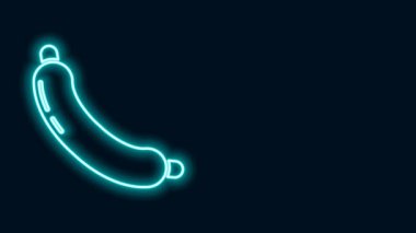 Parlayan neon hattı Sosis simgesi siyah arkaplanda izole edildi. Izgara sosis ve aroma işareti. 4K Video hareketli grafik canlandırması