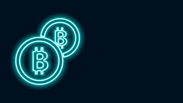 Glowing neon line Cryptocurrency koin Ikon bitcoin terisolasi di latar belakang hitam. Koin fisik. Blockchain berbasis mata uang crypto aman. Animasi grafis gerak Video 4K — Stok Video
