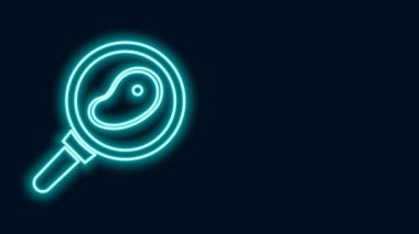 Kızartma ikonunda parlayan neon hattı bifteği siyah arka planda izole edilmiş. 4K Video hareketli grafik canlandırması